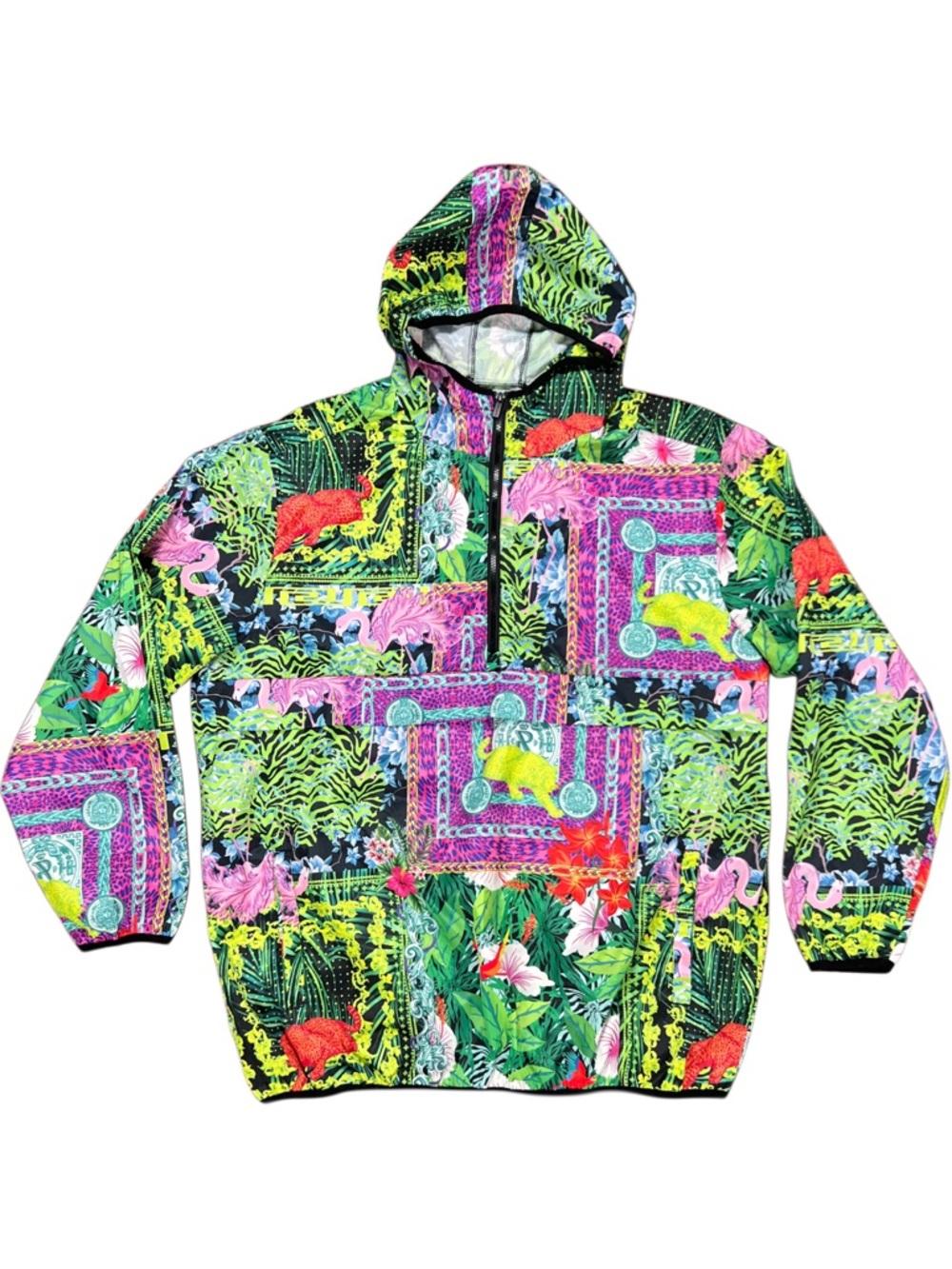 Reason Tropical Flamingo Leopard Jungle Print Anorak Windbreaker 2XL